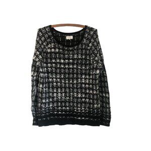 Lou and Grey Black White Fuzzy Plaid Loose Knit Alpaca Blend Sweater Large